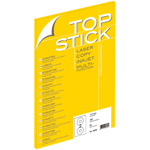 TOP STICK CD DVD-Etiketten, Durchmesser: 117 mm, wei&szlig;