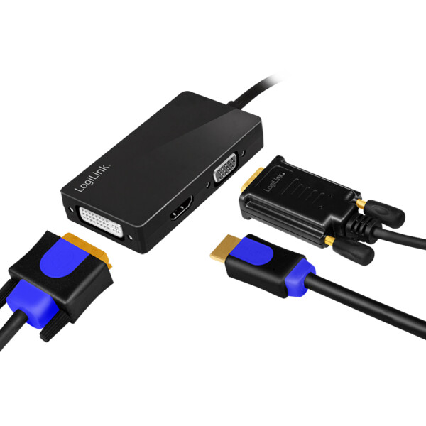 LogiLink 4K DisplayPort auf DVI HDMI VGA Adapter, schwarz
