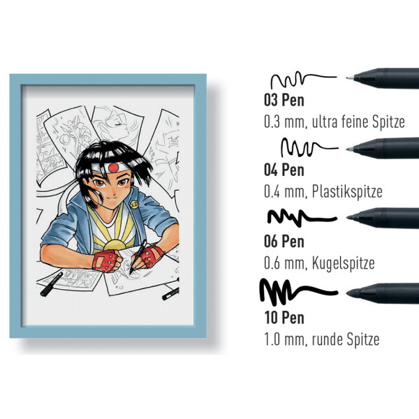 SAKURA Manga-Set PIGMA SENSEI, 4er Etui, schwarz