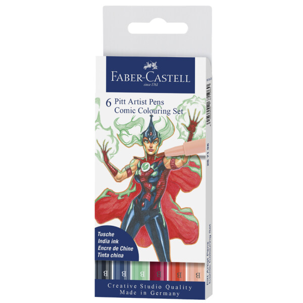 FABER-CASTELL Tuschestift PITT artist pen, 6er Etui Comic