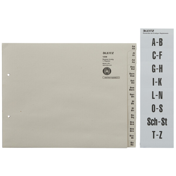 LEITZ Tauenpapier-Register, A-Z, f&uuml;r 75 Ordner, grau