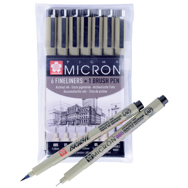 SAKURA Fineliner PIGMA MICRON, 6+1 Etui, schwarz