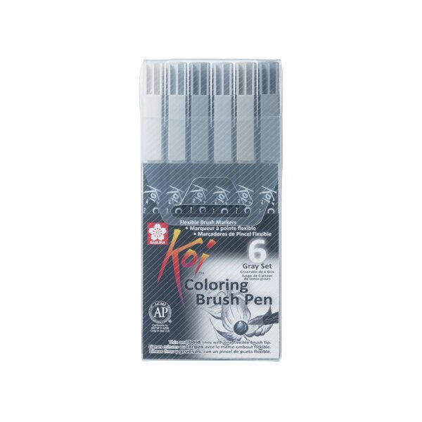 SAKURA Pinselstift Koi Coloring Brush, 6er Etui, grau