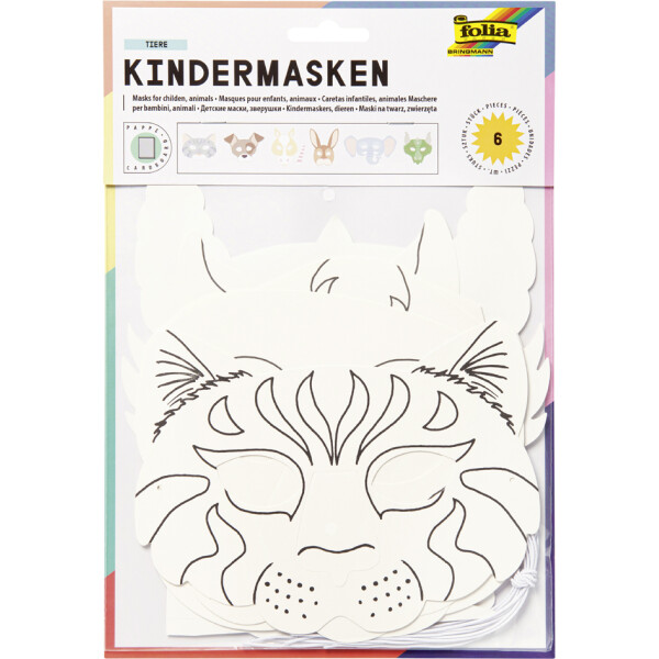 folia Kindermasken "Tiere", aus Pappe, 6 Motive sortiert