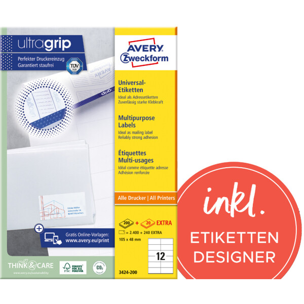 AVERY Zweckform Universal-Etiketten, 52,5 x 29,7 mm, weiß