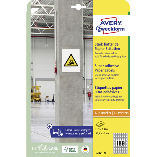 AVERY Zweckform Stark haftende Papier-Etiketten, 45,7x21,2mm