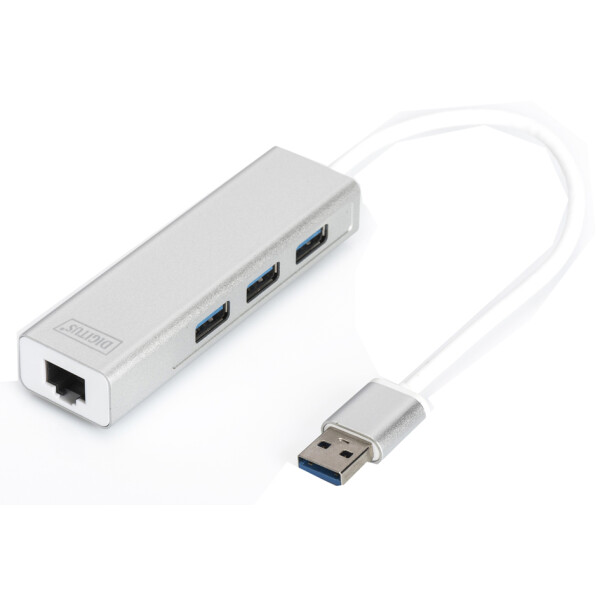 DIGITUS USB 3.0 Hub & Gigabit LAN Adapter, 3-Port