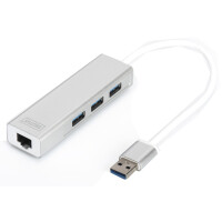 DIGITUS USB 3.0 Hub & Gigabit LAN Adapter, 3-Port