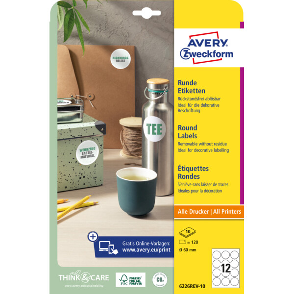 AVERY Zweckform Etiketten, wiederablösbar, Durchm.: 60 mm