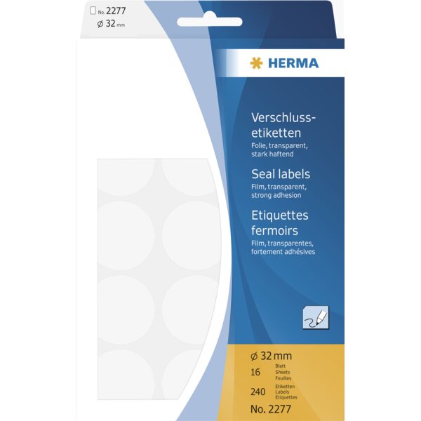 HERMA Verschlu&szlig;etiketten, Durchmesser: 32 mm, transparent