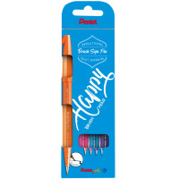 PentelArts Faserschreiber Brush Sign Pen, 4er Etui, Basic