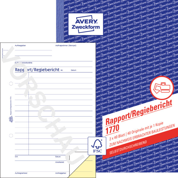 AVERY Zweckform Formularbuch "Rapport Regiebericht", SD, A5