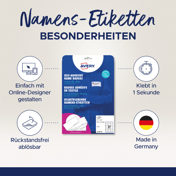 AVERY Zweckform Namensetiketten, 63,5 x 29,6 mm, weiß