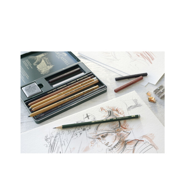FABER-CASTELL PITT MONOCHROME Set medium, 21-teiliges Etui