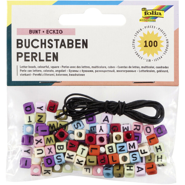 folia Buchstaben-Perlen, eckig, 100 Stück, weiß