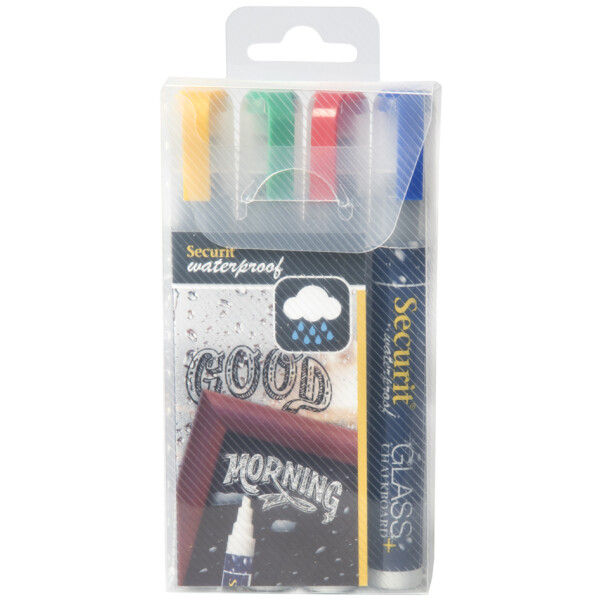Securit Kreidemarker WATERPROOF MEDIUM, 4er Etui