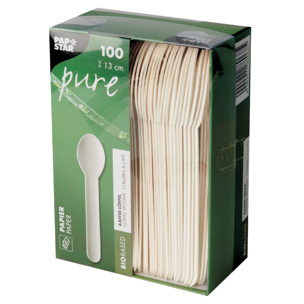 PAPSTAR Papier-Kaffeel&ouml;ffel "pure", L&auml;nge: 130 mm, wei&szlig;