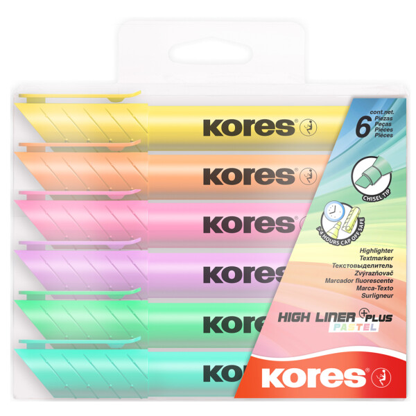 Kores Textmarker "HIGH LINER PLUS", Pastellfarben, 6er Etui