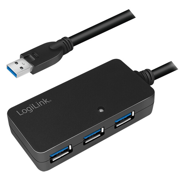 LogiLink USB 3.0 Aktives Verlängerungskabel mit USB-Hub, 10m