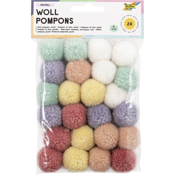 folia Woll-Pompons "Elegance", 24 Stück, farbig sortiert