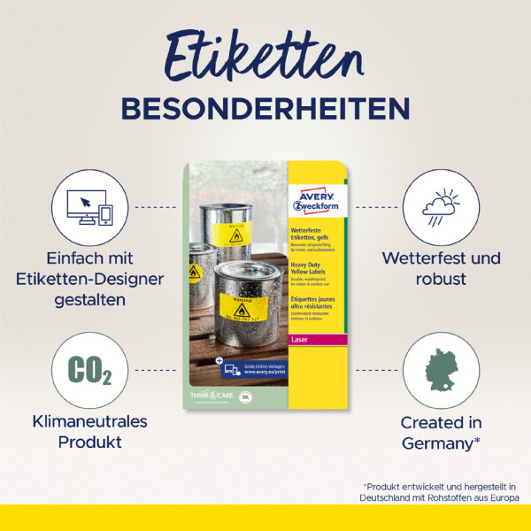 AVERY Zweckform Folien-Etiketten, 63,5 x 29,6 mm, gelb