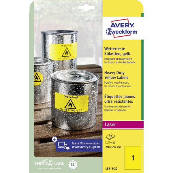 AVERY Zweckform Folien-Etiketten, 63,5 x 29,6 mm, gelb