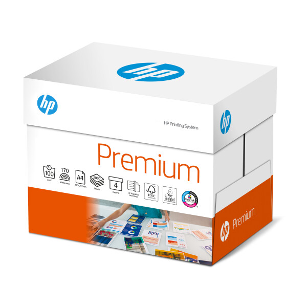 HP Premium Premiumpapier hochweiß A4 100g - 1 Karton (2.000 Blatt)