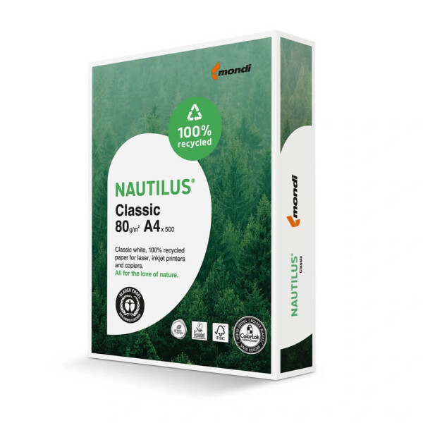 NAUTILUS Classic Recyclingpapier naturweiß A4 80g - 1 Karton (2.500 Blatt)