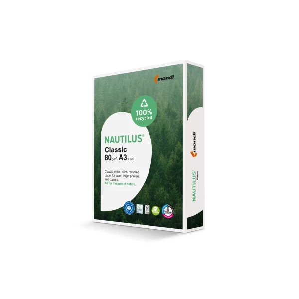 NAUTILUS Classic Recyclingpapier naturweiß A3 80g - 1 Karton (2.500 Blatt)