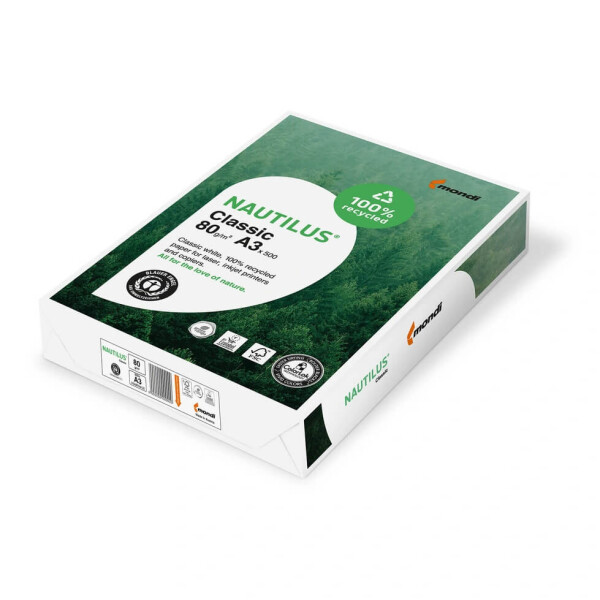 NAUTILUS Classic Recyclingpapier naturweiß A3 80g - 1 Karton (2.500 Blatt)