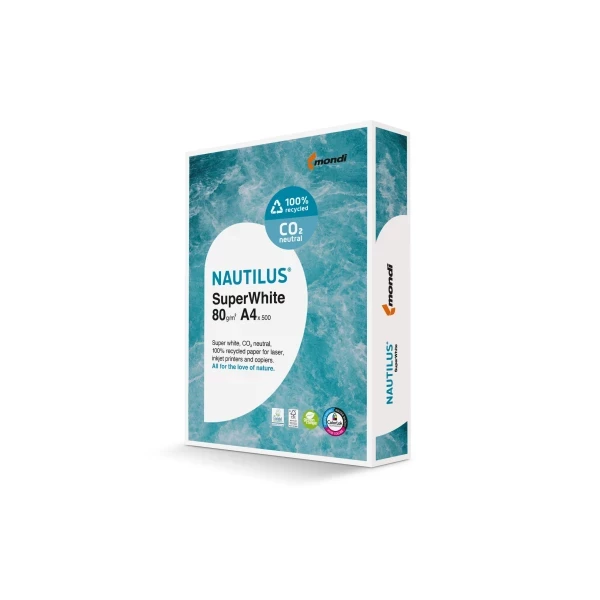 NAUTILUS SuperWhite Recyclingpapier weiß A4 80g - 1 Karton (2.500 Blatt)