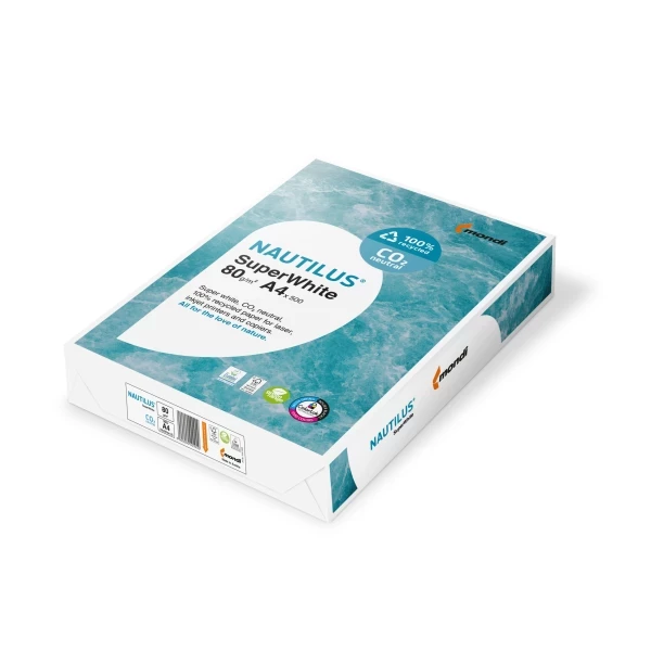 NAUTILUS SuperWhite Recyclingpapier weiß A4 80g - 1 Karton (2.500 Blatt)