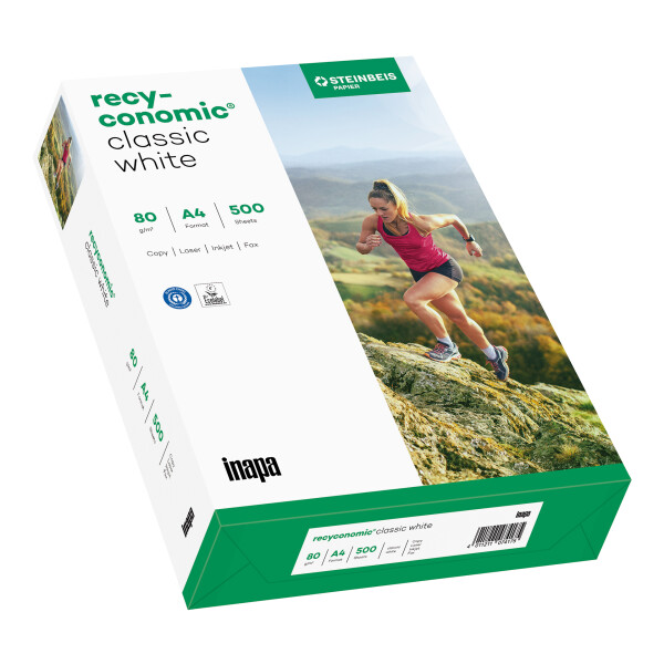 RECYCONOMIC Classic Recyclingpapier Naturweiß A4 80g - 1 Karton (2.500 Blatt)