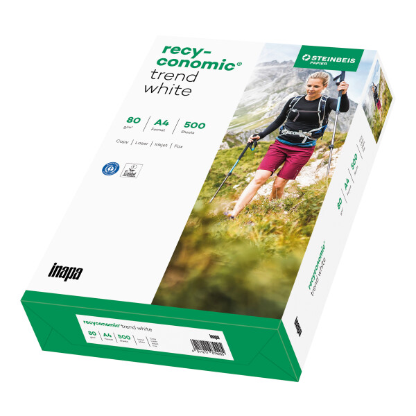 RECYCONOMIC Trend White 2-fach gelocht Recyclingpapier Naturweiß A4 80g - 1 Karton (2.500 Blatt)