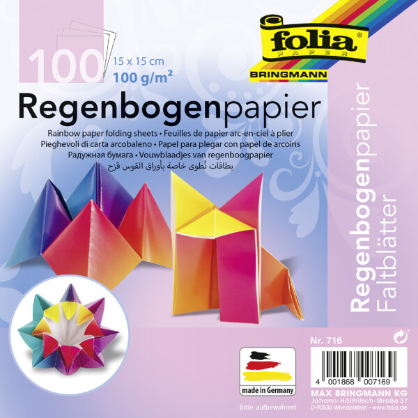 folia Regenbogen-Faltbl&auml;tter, 150 x 150 mm, 100 g qm