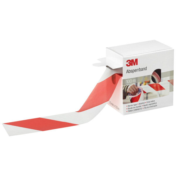 3M Absperrband, rot weiß, nicht klebend, 70 mm x 100 m