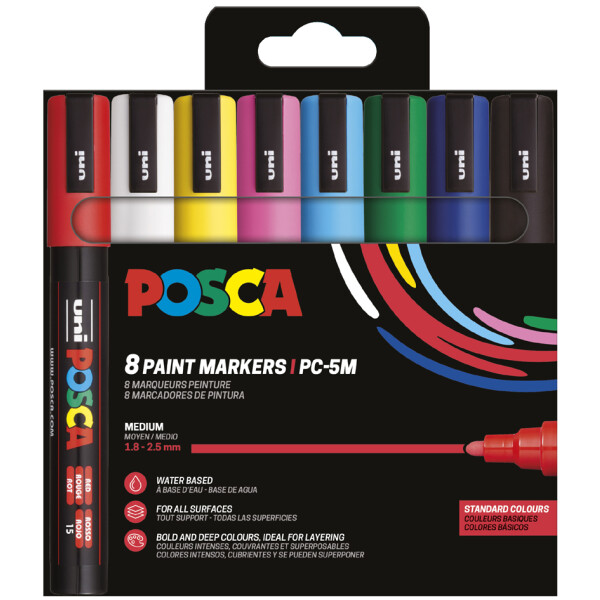 POSCA Pigmentmarker PC5M, 8er Etui, metallic Farben