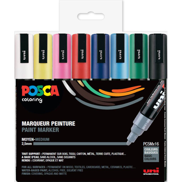 POSCA Pigmentmarker PC5M, 8er Etui, metallic Farben