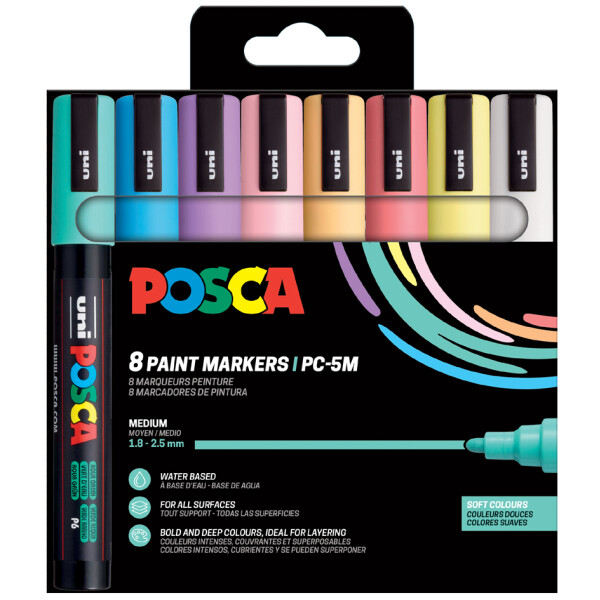 POSCA Pigmentmarker PC5M, 8er Etui, metallic Farben