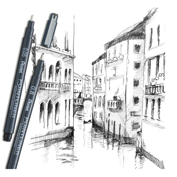 PentelArts Permanent Fineliner Pointliner, schwarz, 5er Set