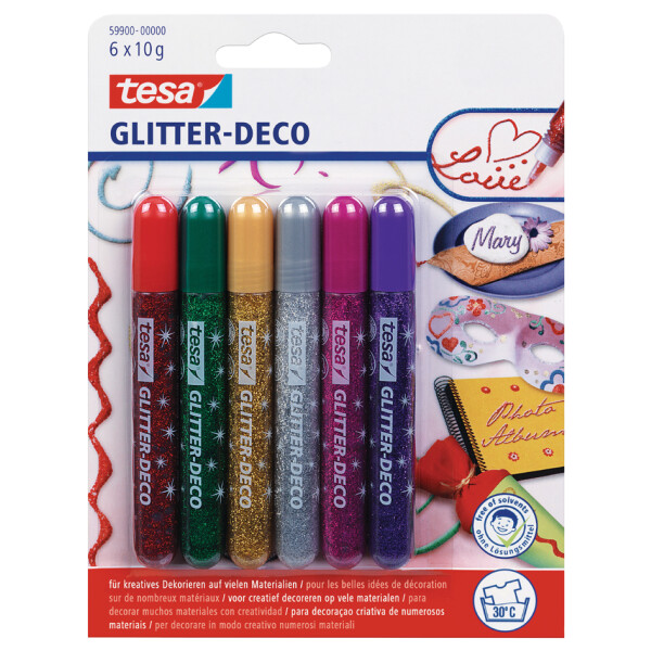 tesa Glitzerkleber "Glitter Deko" Tube, Inhalt: 6 x 10 g