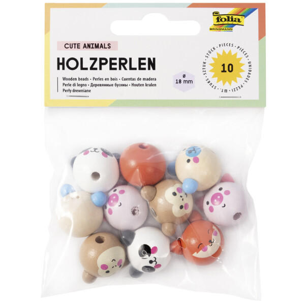 folia Holzperlen CUTE ANIMALS, rund