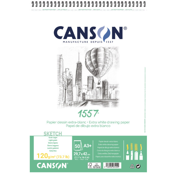 CANSON Zeichenpapierblock 1557, DIN A3, 180 g qm, 30 Blatt