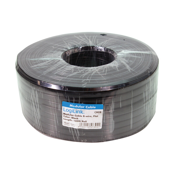 LogiLink Telefonkabel, 100 m, 8-adrig, flach, schwarz
