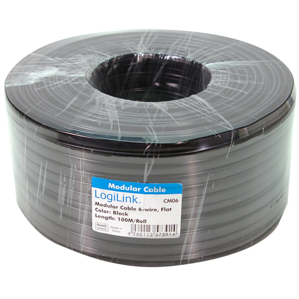 LogiLink Telefonkabel, 100 m, 8-adrig, flach, schwarz