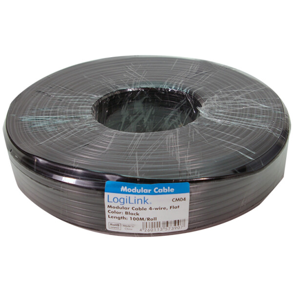 LogiLink Telefonkabel, 100 m, 8-adrig, flach, schwarz