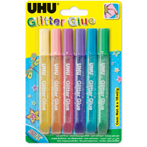 UHU Glitzerkleber Glitter Glue Shiny, Inhalt: 6 x 10 ml