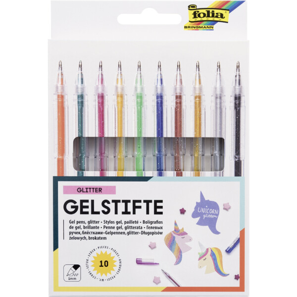 folia Gelschreiber GLITTER, farbig sortiert, 10er Etui