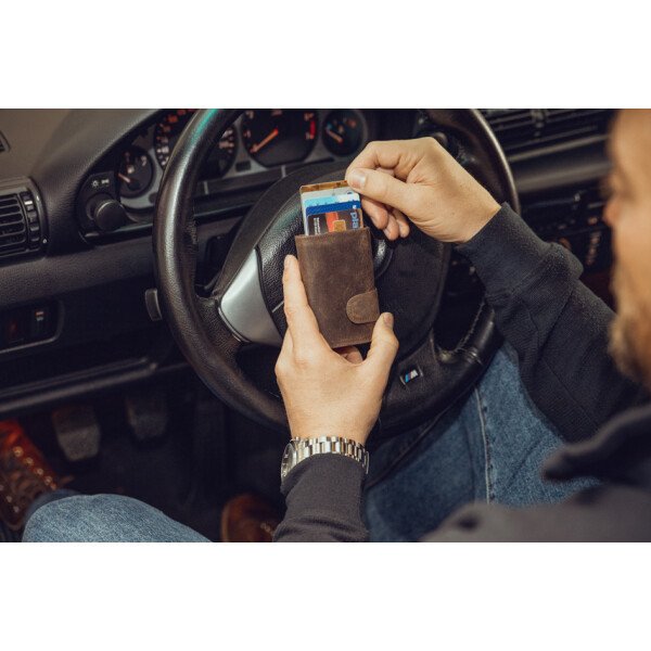 CLICKSAFE Geldb&ouml;rse mit Kartenetui, Hunterleder,braun silber