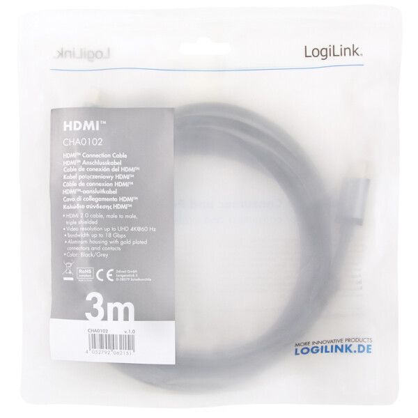 LogiLink HDMI Kabel 2.0, A-Stecker - A-Stecker, 1,0 m